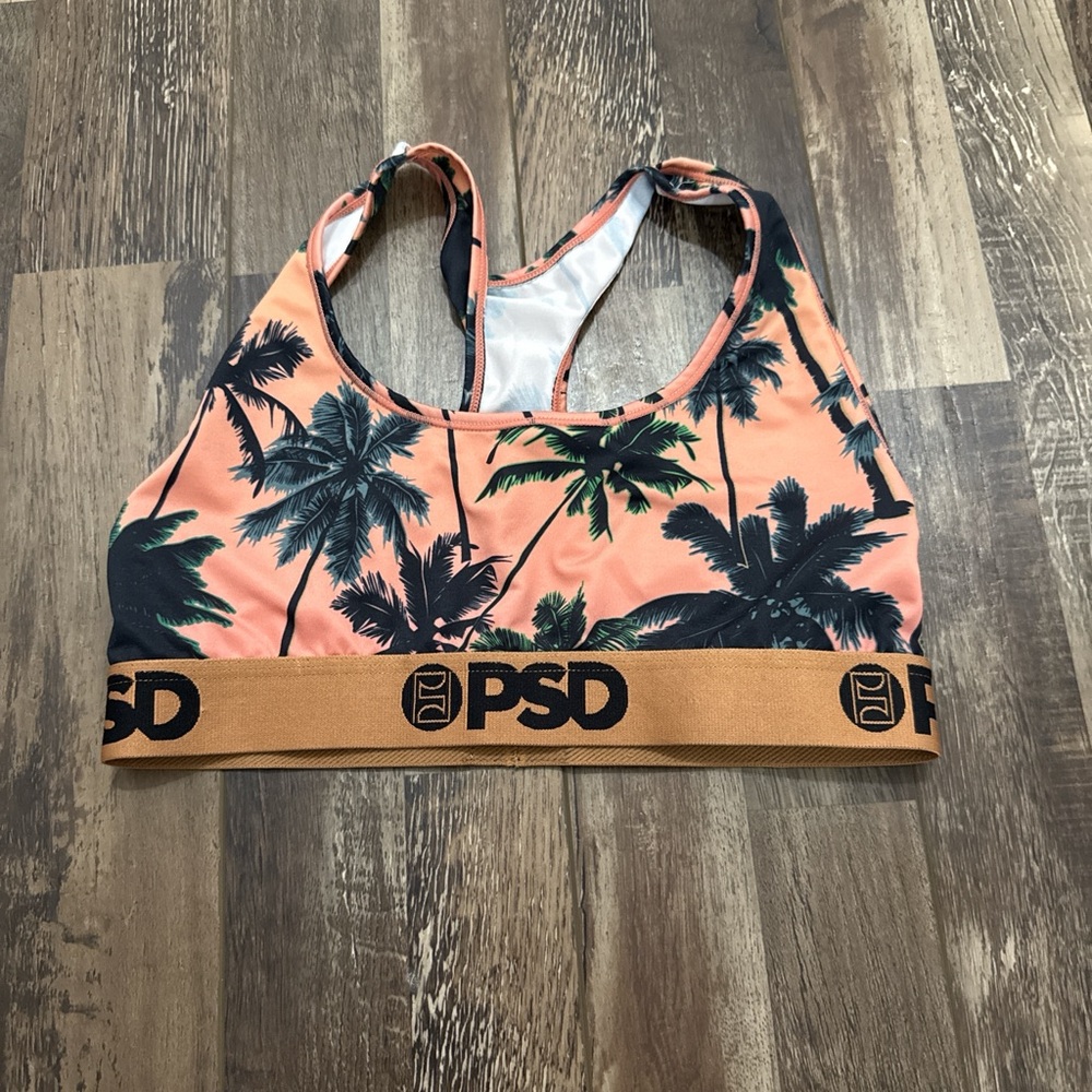 PSD‎ Women's Palm Print Sports Bra - Orange and Black